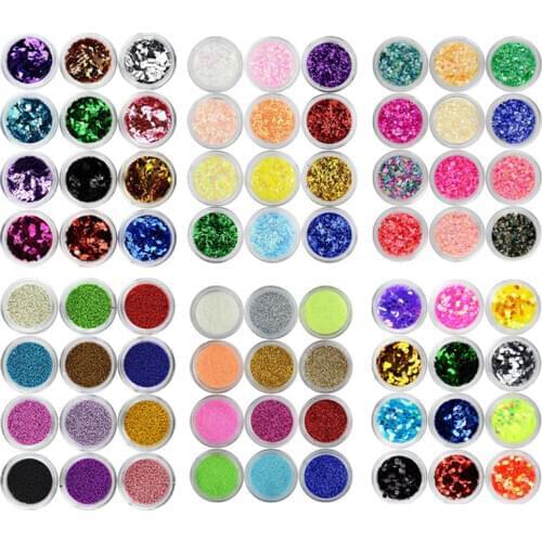 72Pots Mixed Colors Nail Sequins Paillette Flakes Glitter Powder Decor For UV GEL Acrylic French Nail Art Manicure Accessories