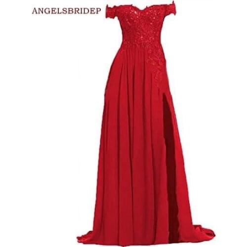 ANGELSBRIDEP Off-Shoulder Evening Party Dresses Sexy Side Split Applique Chiffon Vestidos De Festa Formal Prom Dress Plus Size