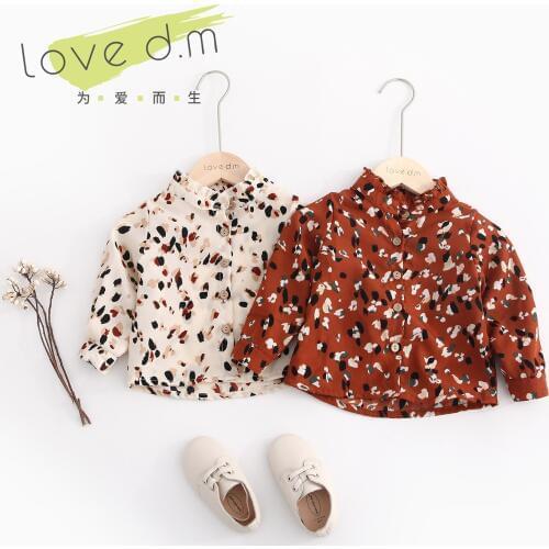 Brand Fashion Floral Shirt for Girls Childrens Clothing Kids Girls Turn-down Collar Tee Shirts Toddler Cute Full Print Blouse