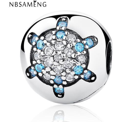 Authentic 100% 925 Sterling Silver Beads White Blue Crystal Safety Stopper Charms Fit Bracelets & Bangles DIY Jewelry