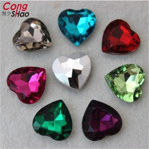 Cong Shao 16mm 100Pcs Love Heart Sharp Botto 3D Acrylic Rhinestone Trim Stones And Crystals Costume Button DIY Accessories CS131