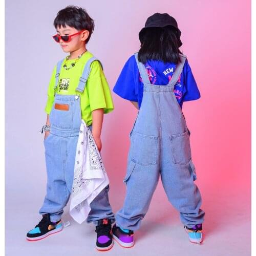 Children Denim Overalls Boys Hip-Hop Dance Clothes For Kids Jazz Dance Costumes Girls Modern Dance Street Dance Outfits DQS7081