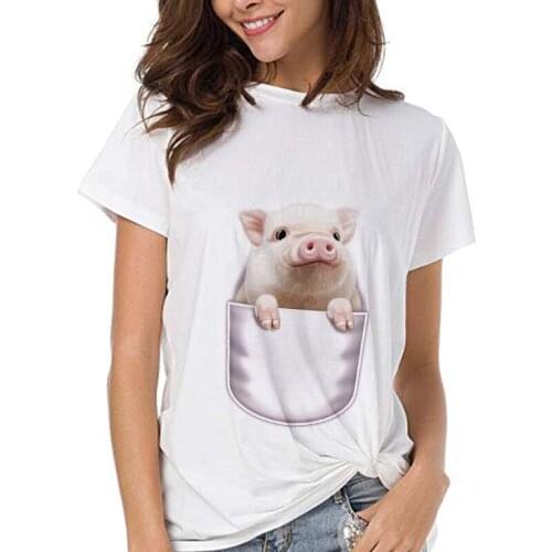 Cute pig printed t-shirt hipster kawaii section Fine womens t-shirt New summer fashion Harajuku Women T shirt Tops clothes
