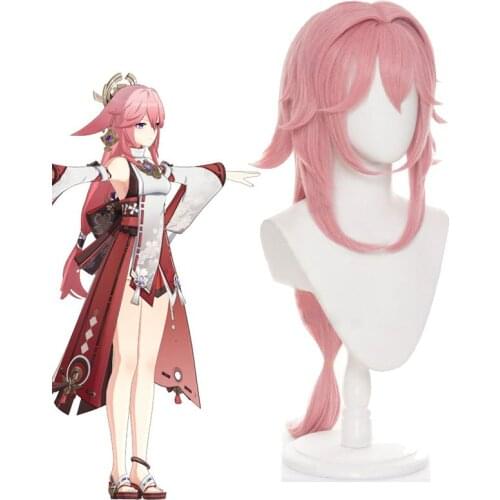 Genshin Impact Yae Miko Cosplay Wig Game Costumes Inazuma Character Headgear Pink Long Hair Headwear Accessories