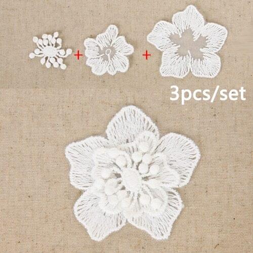 Hot DIY Lace embroidery Plum 100% cotton aesthetic flower white 3psc to a full accessorials (60 piece / Lot)