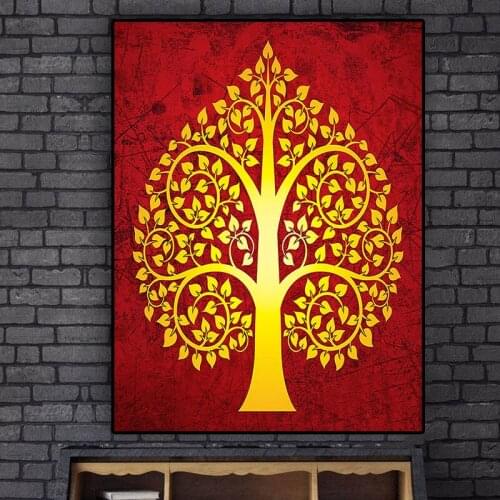 Vintage Style Thailand Bodhi Tree Oil Painting on Canvas Posters and Prints Scandinavian Art Wall Picture for Living Room Decor