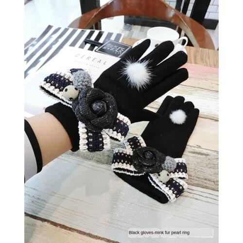 Bowknot Cashmere Gloves Korean Womens Winter Thickening Warm Touch Screen Gloves Girls Winter Students Cute Riding Gloves