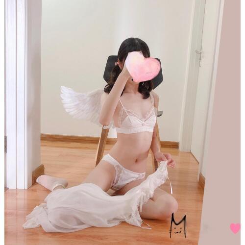 Chinese Style Cute Comfortable Bra & Panties 2 Pcs Set Wirefree Soft Underwear Sleep Intimates Set Cute Lolita