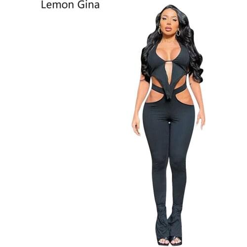 Lemon Gina Summer Fashion Suit Hanging Neck and Backless Band Outfit Bare Hip Slit Pants Suit