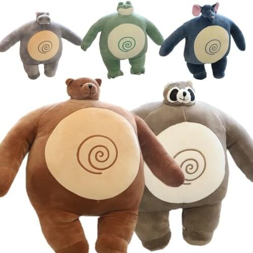 22-60CM Tiny Head Teddy Bear Toys Stuffed Small Head Big Muscle Body Raccoon Frog Elephant Boyfriend Hug Pillow Chair Cushion