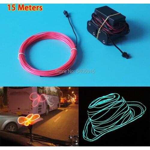 Flashing 15Meter Powered by DC12V Driver 1.3mm EL Wire Flexible Neon LED Glowing Light Tube Rope for Holiday DIY Decoration