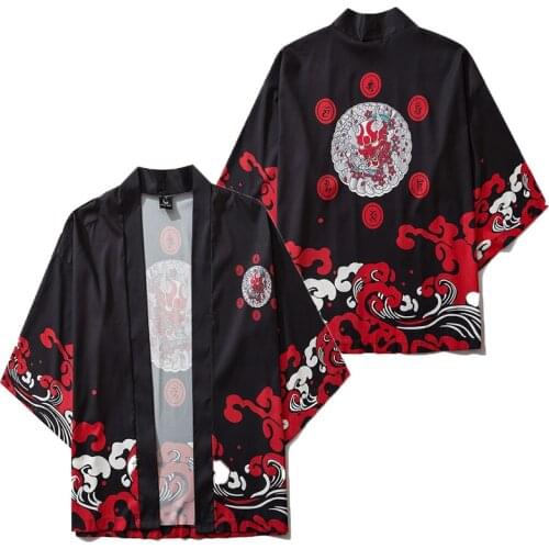 Fashion Japanese Harajuku Kimono Black White Men Women Cardigan Blouse Haori Obi Asian Clothes Samurai Cosplay Blouse Yukata
