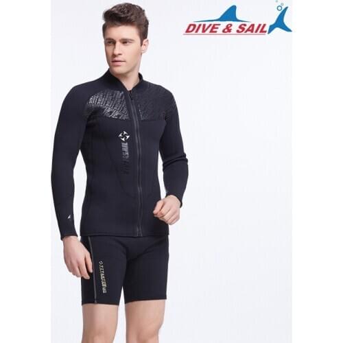 DIVE&SAIL Men 3 MM Neoprene Print Diving Jackets Wetsuits Surf Suit Long Sleeve Front Zipper Water Sports Keep Warm Tops Coats