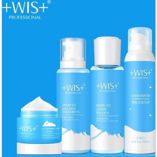 WIS Snowy Ice Skin Care Set Gentle Cleanser Facial Firming Hydrating Mousse+Lotion+Cream+Emulsion