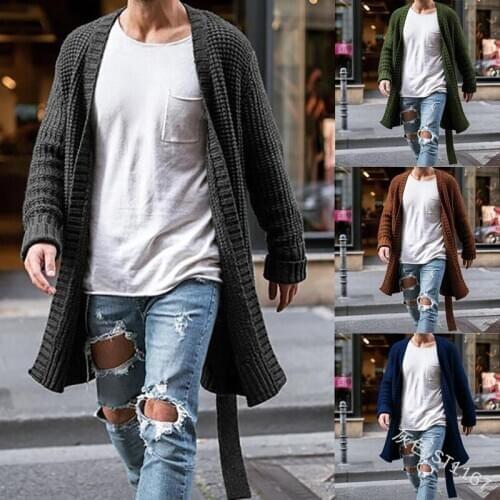 Solid Striped Mens Sweater Coat Warm Casual Solid Coats Men Thin Long Sweater Cardigan Streetwear Jacket England Style Knitted