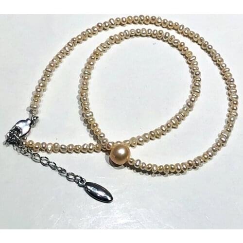 Freshwater pearl necklace 2mm and a 8-9mm through-hole pearl 17INCH