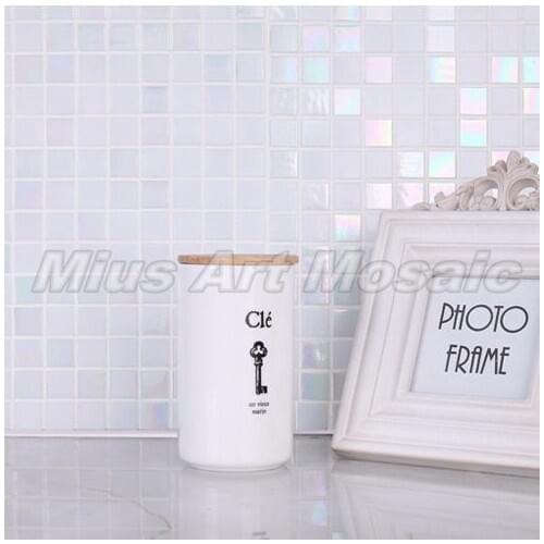 Iridescent white glass mosaic tile for wall decoration