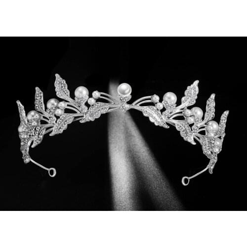 Beaded Headband Handmade Leaves Princess Hair Hoop Faux Pearl Rhinestones Headdress Hair Accessories for Bride Women d88