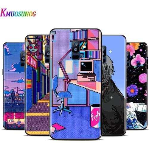 Retro trend pixel world For Samsung Galaxy A3 A5 A6 A7 A8 A9 A6S A8S A9S Star Plus 2016 2017 2018 Black Silicone Phone Case