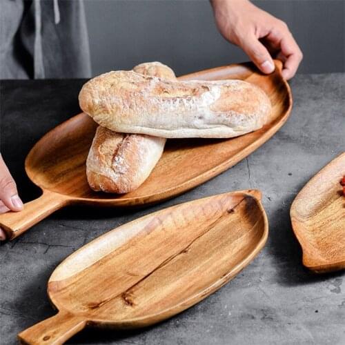 Nordic Fashion Solid Wood Leaf Shape Pan Dessert Fruit Dishes Saucer Tea Tray Dinner Bread Plate Storage Trays Kitchen Tableware