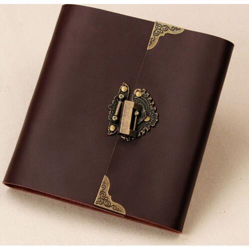 Leather lock Wedding Guest Book/black scrapbook album gift set/400gsm leather photo album book baby large capacity