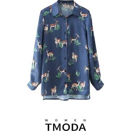 TMODA526 Za 2021 Women Fashion Animal Print Casual Smock Blouse Office Ladies Single Breasted Shirt Chic Business Blusas Tops