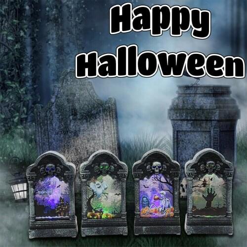 Halloween Decoration LED Light Glowing Tombstone Lights Bat Ghost Home Garden Decors Kids Toy Simulation Skeleton Decorations