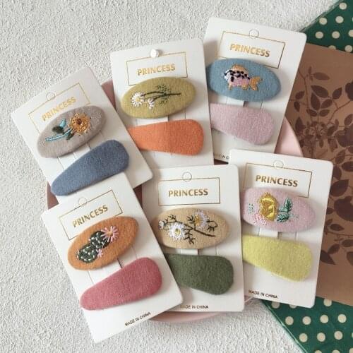Korea Simple Cute Children Hair Pins Matte Cartoon Fruit Plant Fabric Embroidery BB Hair Clips for Girl Fashion Hair Accessories