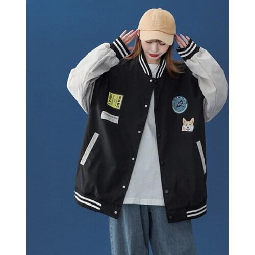 2021 Spring Autumn Jacket Women Baseball Jacket Japanese Style Fashion Printed Bomber Jacket Casual School Wear Coat Harajuku