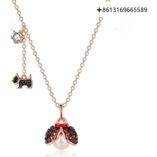 Fashion necklace lady personality temperament ladybird jewelry lady 925 silver pendant collarbone chain woman