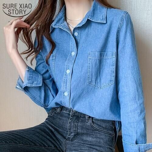 2021 Korean Style Solid Womens Denim Jacket Casual Blue Jackets Autumn Plus Size Loose Jeans Coats Female 11967