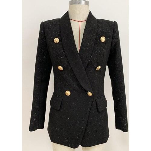 Free Shipping New Arrival Fall Winter Blazers Women High Street Black Bronzing Shawl Collar Long Blazer Jacket Outwear