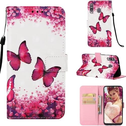 10pcs/lot free shipping Colourful Flower Butterfly Wallet Leather Case For Samsung Galaxy M10 M20 M30 A10 A30 A40 A50 A70