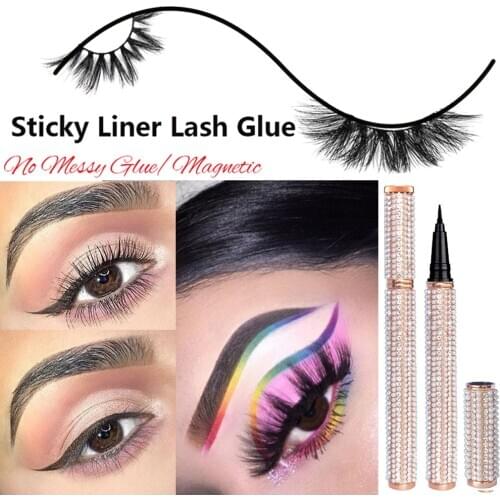 1PC 2 In 1 Self-adhesive Magic Lash Liner Glue Pen Non Magnetic No Glue Diamond Glitter Liquid Eyeliner Waterproof Makeup Tools