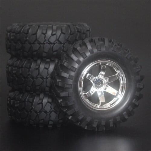 4x 1.9Inch 96mm Rubber Tires Plating Wheel Rims For D90 D110 SCX10 CC01 RC Rock Crawler Truck Climbing Off-Road Car