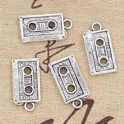 8pcs Charms Retro 80s Cassette Tape 23x12mm Antique Making Pendant fit,Vintage Tibetan Bronze Silver color,DIY Handmade Jewelry