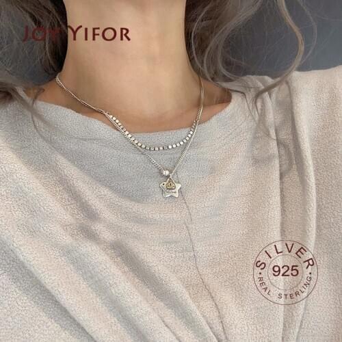 925 Sterling Silver Jewelry Tassel stars Temperament Short Personality double Chain Personality Necklaces