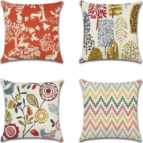 Abstract Flower Leaves Geometry Printing Cushion Cover Home Decorative Deer Animal Pillow Case Linen Sofa Pillowcase Gift