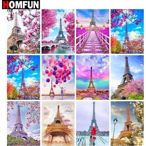 HOMFUN Diamond Embroidery DIY Diamond Painting Cross Stitch Kit "Eiffel Tower scenery" 5D Needlework Diamond Home Decoration
