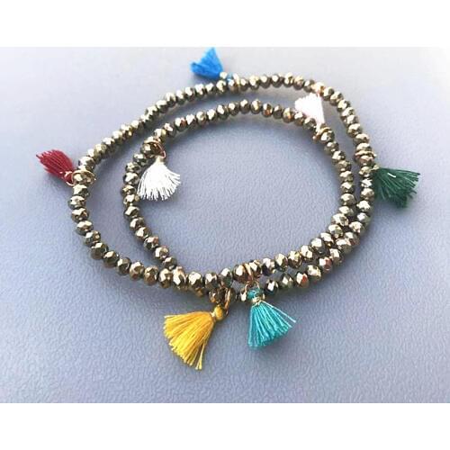 Bohemian Friendship Tassel Bracelet 4mm Crystal Elastic Bracelet Womens Multilayer Bracelet 2018 New Jewelry Birthday Gift