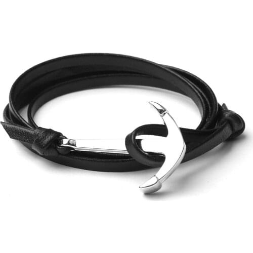 Fashion Leather Bracelets For Women Men Couple Gifts Wrap Braided Wristband Male Bracelet Rope Silvers Alloy Hook Anchor Bangle