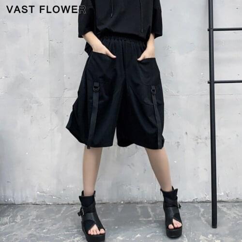 Irregular Spliced Ribbon Black High Elastic Waist Wide Leg Pants Women Pocket Loose Casual Pants New Summer 2021 Fashion Tide
