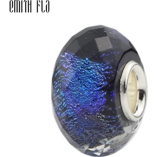 925 Sterling Silver Blue Purple Round Murano Glass Bead Charms Fit For European Original Bracelet Necklace DIY Jewelry Makings