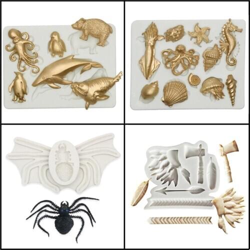 5 Types Fondant Silicone Mould Ocean Theme Animal Cake Mold Sugar Craft Decorating Tools Resin Molds Clay Pan Baking Accessories