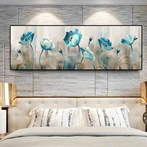 Abstract Blue Flowers Canvas Painting Posters and Prints Cuadros Wall Art Pictures For Living Room Home Decoration