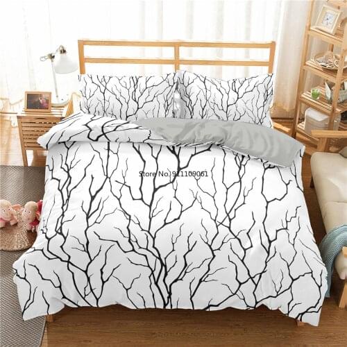 Plant Bedding Set 3D Tree Branch Printed Duvet Cover with Pillowcase Black White Quilt Cover Single Twin Queen King Full Size