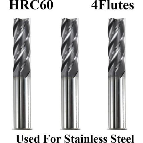 3mm 4mm 5mm 6mm OD 50mm Long HRC60 Tungsten Solid Carbide 4 Flute Stainless Steel Flattened CNC Cutting Tool End Milling Cutter