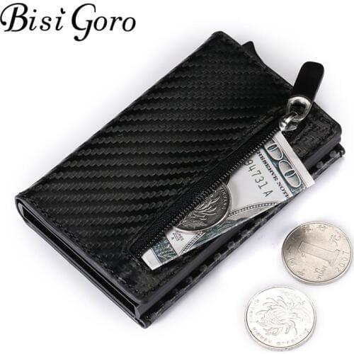 Bisi Goro 2019 RFID Card Holder Blocking Card Wallet New PU Leather Coin Purses Card case Casual Metal Wallet Card