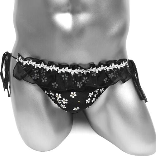 Fashion Lace Mesh Sissy Briefs Lingerie Panties for Mens Crossdressers Gay Panties Bikini Sexy Underwear Transparent Mesh Floral
