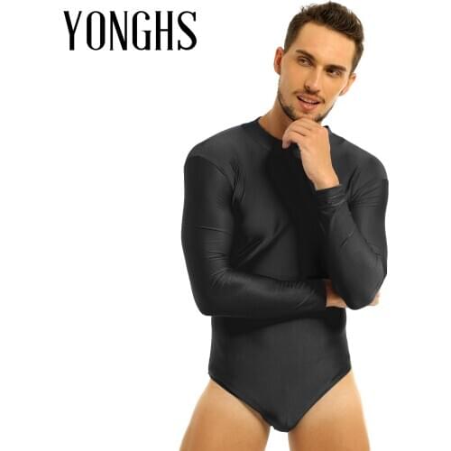 Mens Lingerie Sexy Bodysuit Long Sleeve Clubwear One-piece Stand Collar Stretch Solid Cosplay Costume Leotard Bodysuit Jumpsuit